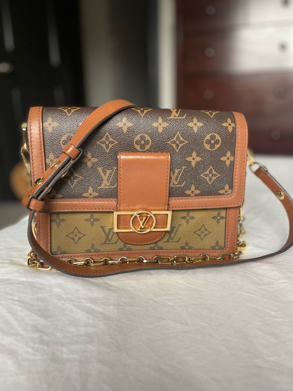 Louis Vuitton Monogram/Reverse Monogram Dauphine MM Brown Crossbody